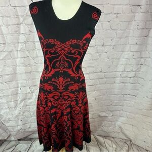 Muse Black Red fit & flare Midi Dress Sleeveless XS heavy knit